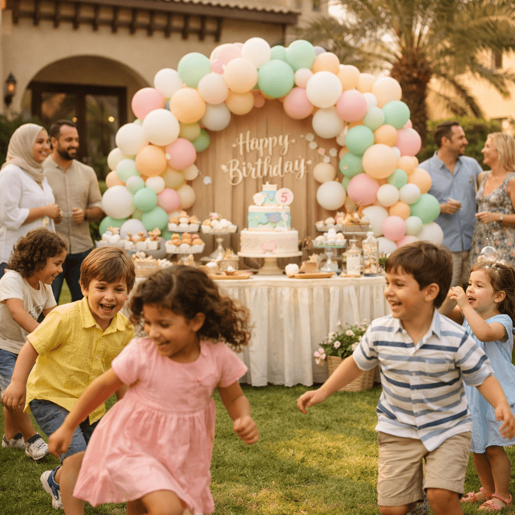 Balloon arch decoration at a Dubai celebration
